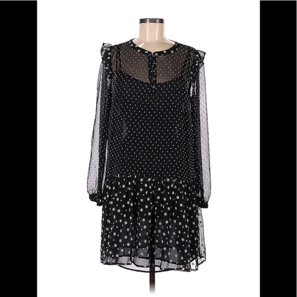 NWT Ann Taylor LOFT Dress Swiss Polka Dot Long Sleeve Chiffon Mixed Print Medium - Picture 1 of 11